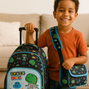 Kit Mochila Dino Rodinhas Lancheira e Estojo Escolar