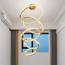 Lustre Pendente 5 Anéis LED 96W Dourado Duplo Bivolt Branco Quente