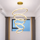Lustre Pendente 5 Anéis LED 96W Dourado Duplo Bivolt Branco Quente