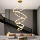 Lustre Pendente 5 Anéis LED 96W Dourado Duplo Bivolt Branco Quente